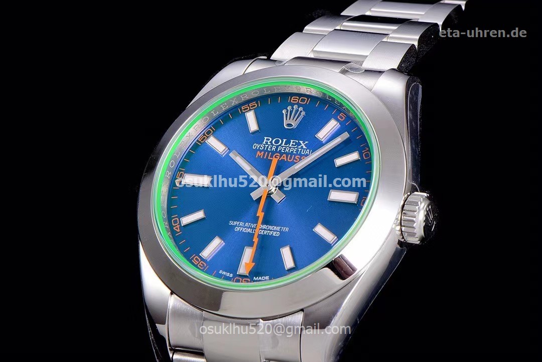Rolex Milgauss 114060 904L Stahlgehäuse blaues/oranges Zifferblatt Uhren Rolex Milgauss 114060 904L Stahlgehäuse blaues/oranges Zifferblatt Uhren