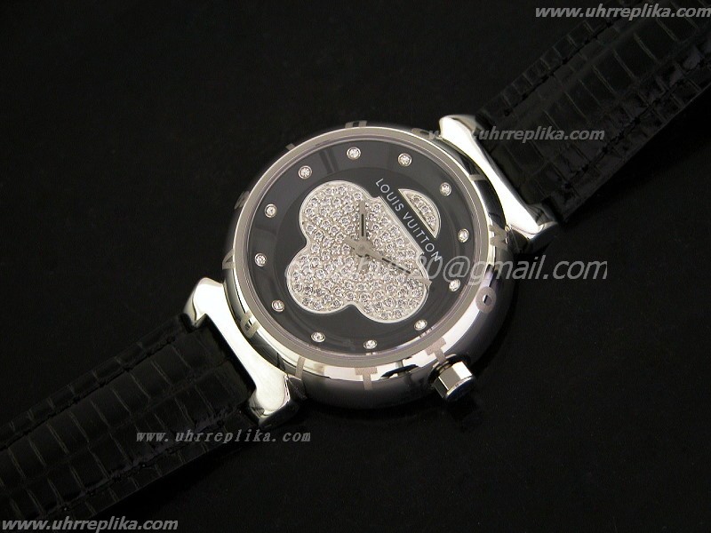 LV Tambour Forever Ladys LV Uhren Diamanten Schwarzes-Japan Quartz