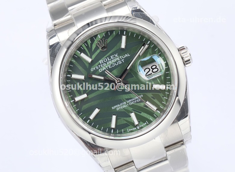 Rolex Datejust 36mm 2021 Olivgrünes Palmen-Zifferblatt Stahluhr Rolex Datejust 36mm 2021 Olivgrünes Palmen-Zifferblatt Stahluhr