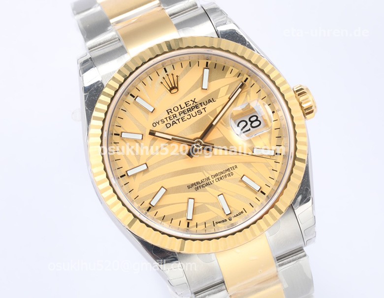 Rolex Datejust 36mm 2021 Golden Palmen-Zifferblatt Zweifarbige Uhren Rolex Datejust 36mm 2021 Golden Palmen-Zifferblatt Zweifarbige Uhren