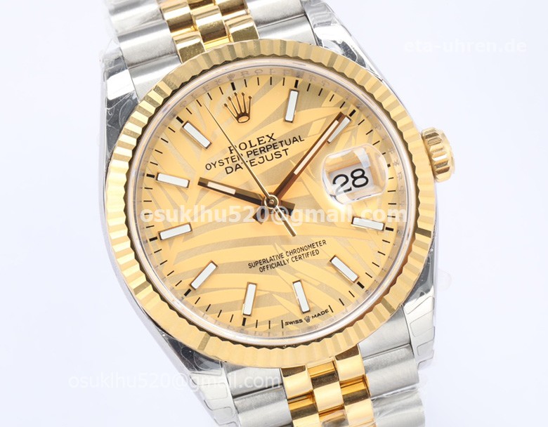 Rolex Datejust 36mm 2021 Golden Palmen-Zifferblatt Jubiläumsarmband Rolex Datejust 36mm 2021 Golden Palmen-Zifferblatt Jubiläumsarmband