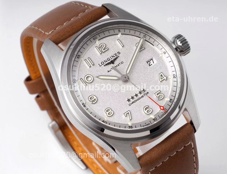 Longines Spirit 42 mm 5 Sterne Silber Zifferblatt Lederarmband Longines Spirit 42 mm 5 Sterne Silber Zifferblatt Lederarmband