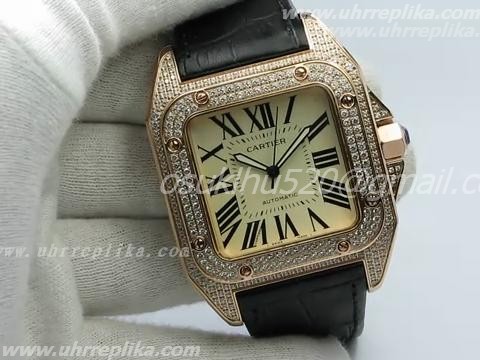 Cartier SANTOS 100 replicas FULL CASE ROSE GOLD DIAMONDS VINTAGE DIAL Cartier SANTOS 100 replicas FULL CASE ROSE GOLD DIAMONDS VINTAGE DIAL