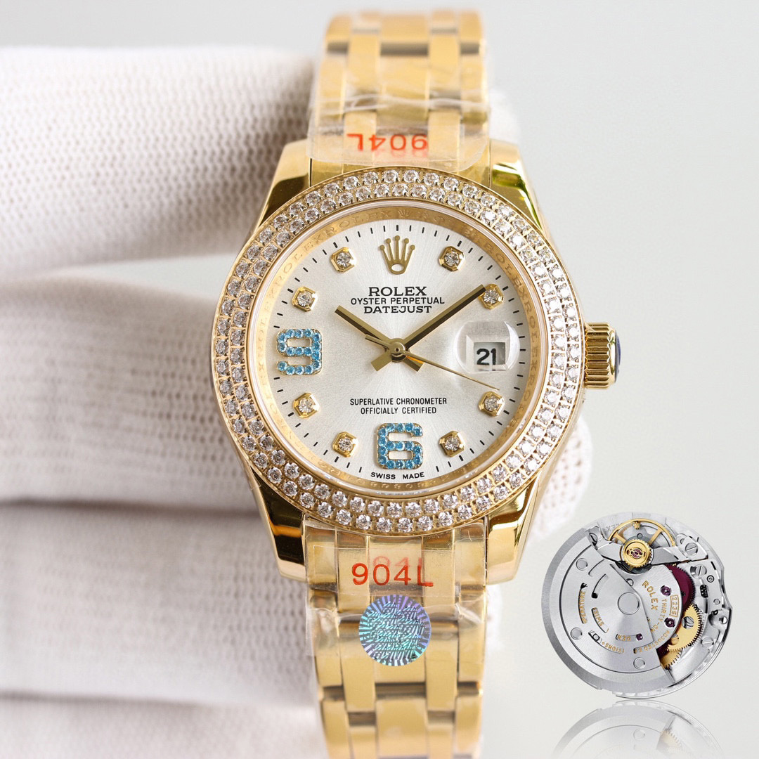 Rolex Ladise Datejust Pearlmaster 34 Yellow gold und Diamanten blau 6 9 Rolex Ladise Datejust Pearlmaster 34 Yellow gold und Diamanten blau 6 9