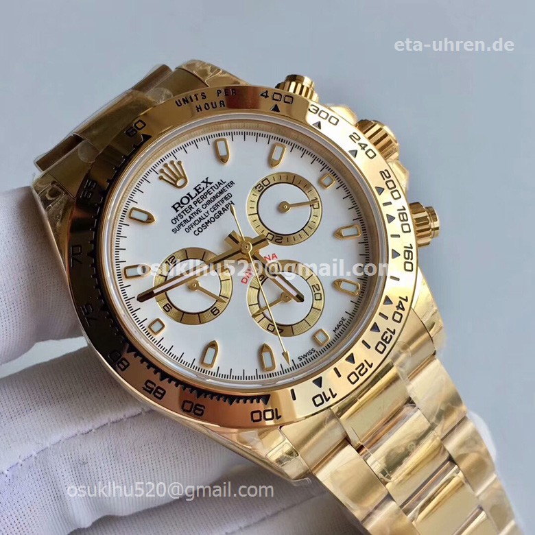Rolex Daytona 18K Gelbes Gold Armband Weißes Zifferblatt Rolex Daytona 18K Gelbes Gold Armband Weißes Zifferblatt