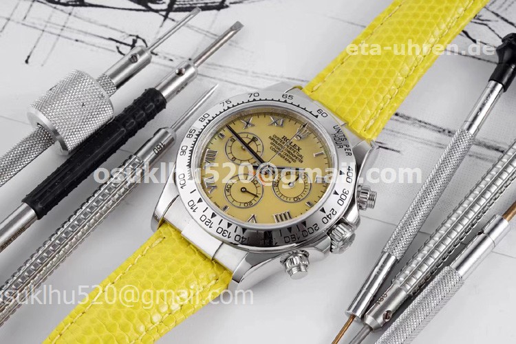 Rolex Daytona Edelstahl Gelbes Perlmutt Lizard Leather band Rolex Daytona Edelstahl Gelbes Perlmutt Lizard Leather band