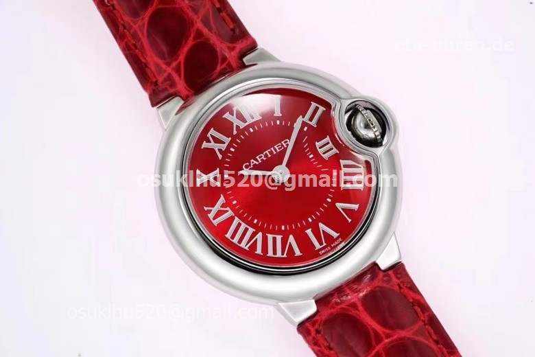Cartier Ballon Bleu 28MM Rote Stahl / Leder Cartier Ballon Bleu 28MM Rote Stahl / Leder