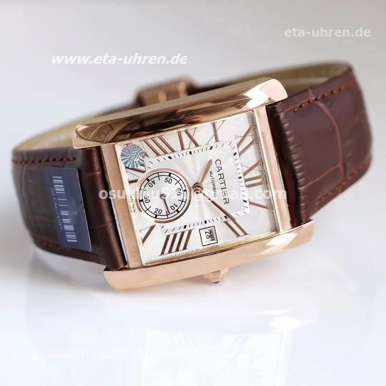 Cartier Tank MC Herrenuhr weiß/goldenes Zifferblatt Lederband Cartier Tank MC Herrenuhr weiß/goldenes Zifferblatt Lederband
